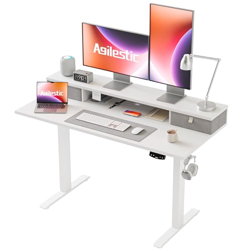 Agilestic 48 x 24 Inches Electric Standing Desk with 2 Storage Drawers, Adjustable Height Sit and Stand Computer Table with Splice Board, White - color: White, size: 48 x 24 Inches with 2 drawers