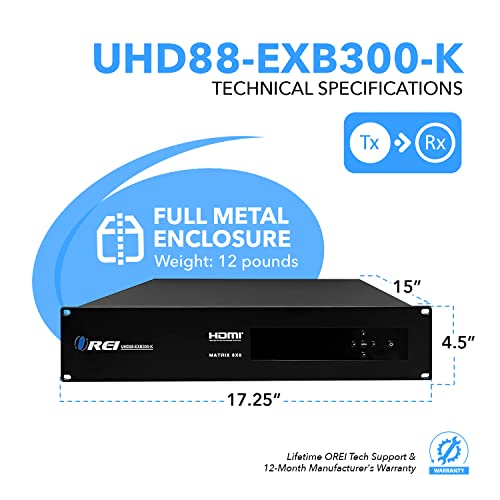 OREI HDBaseT 8x8 Matrix Extender 300ft 4K60Hz HDR IR EDID RS-232 CEC WebGUI | 8x8 HDBaseT HDMI Matrix Extender, 4K60 HDR, 300ft CAT6, IR Matrix, EDID, CEC, RS-232, TCP/IP & Web GUI - size: 8x8 - Up to 300 Ft