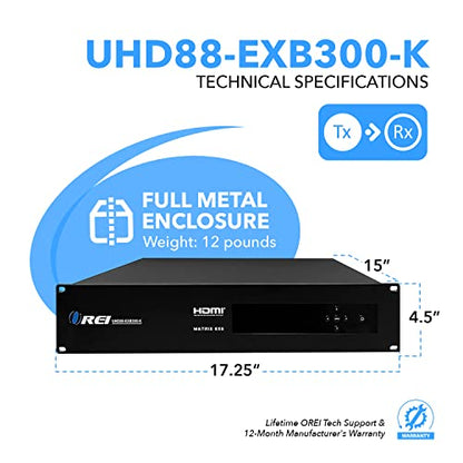 OREI HDBaseT 8x8 Matrix Extender 300ft 4K60Hz HDR IR EDID RS-232 CEC WebGUI | 8x8 HDBaseT HDMI Matrix Extender, 4K60 HDR, 300ft CAT6, IR Matrix, EDID, CEC, RS-232, TCP/IP & Web GUI - size: 8x8 - Up to 300 Ft
