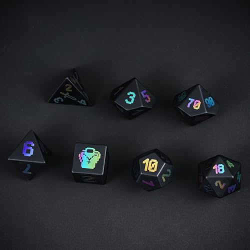 UDIXI Obsidian Gemstone Dice Set D&D Stone DND Dice Set for Tabletop Games | Natural Stone, Premium Gift Box, DM Gift, for Dungeons and Dragons Role Playing Games - color: Obsidian (Pixel Art)