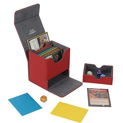 AEGIS GUARDIAN Card Deck Box with Dice Tray for MTG Cards, Commander Deck Box fit 150+ Sleeved Cards, PU Leather Card Storage Box Strong Magnet Deck Game Case for TCG CCG, Red - color: 3-2