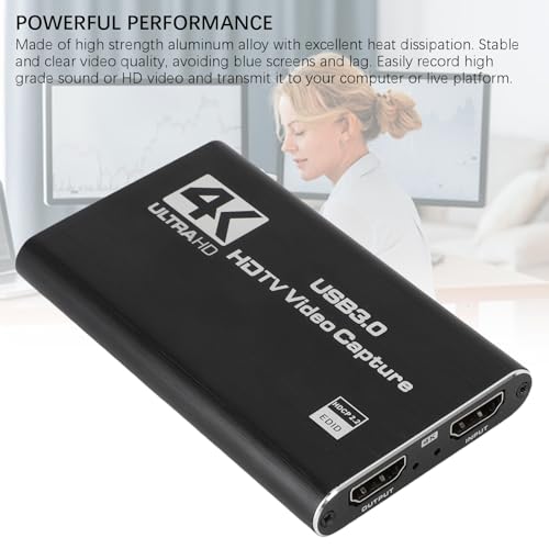 4K HDMI Capture Card with Loop Out, USB 3.0 Video Capture Device 1080P 60FPS for Streaming, PC, Plug Play Game Recording Card, Aluminum Alloy Heat Dissipation Design