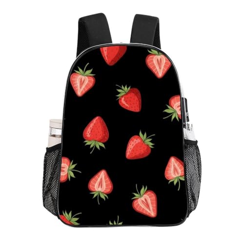 Large Clear Stadium Backpack Mesh Side Pockets Zipper Compartments | Stadium Approved, Strawberry Red Black, PVC See Through Bag, for Sand Water Towels - color: Pattern (334)