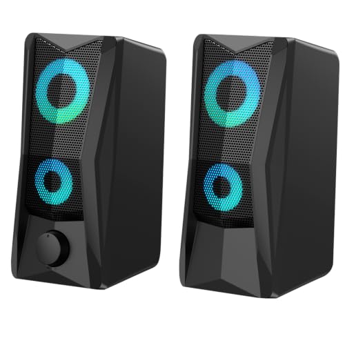 RGB Computer Speakers for PC Gaming, 6W Stereo Desktop Speakers with 16.7M Color Lighting, USB Powered 2.5" Driver Computer Speakers for Monitor, Laptop