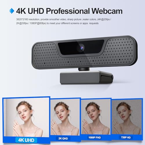 ToLuLu 4K Auto Focus Webcam for PC, 4 AI Noise-Canceling Mics UHD Web cam | Auto Light Correction, 85°FOV Computer Web Camera, USB Plug&Play Webcam with Tripod & Privacy Cover Works w/Zoom/Skype/Google - style: 4K Autofocus Webcam with Cover & Tripod