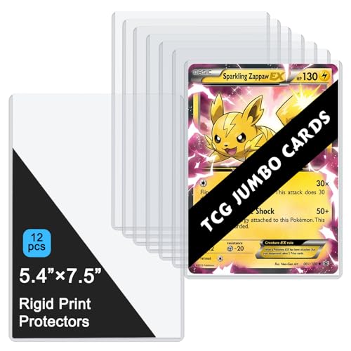 12PCS 5.4" x 7.5" Jumbo Card Sleeves, Rigid Print Protectors Clear Hard Plastic Large Card Sleeves for Jumbo Card, Top Loading Rigid Card Sheet Protectors for Postcards, Photos, Trading&Sports Cards - color: 5.4" X 7.5"(12 Pack)