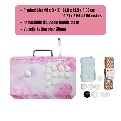 Varmilo Kassai X Arcade Fight Stick Rapid Trigger Tournament Grade Controller for Fighting Games Two Versions Standard PC Only or Pro Compatible with PC PS4 PS5 Nintendo Switch 1/2 (Sakura, Standard (PC-Only))