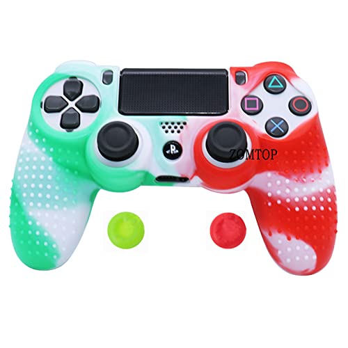 PS4 Controller DualShock4 Skin Grip Anti-Slip Silicone Cover Protector Case for Sony PS4/PS4 Slim/PS4 Pro Controller with 2 Thumb Grips (Green and Red Stripes) - color: Green and Red Stripes