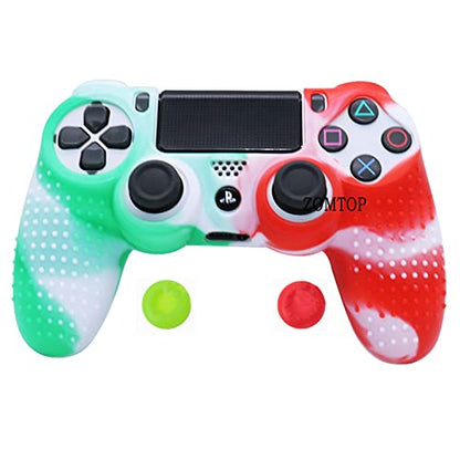 PS4 Controller DualShock4 Skin Grip Anti-Slip Silicone Cover Protector Case for Sony PS4/PS4 Slim/PS4 Pro Controller with 2 Thumb Grips (Green and Red Stripes) - color: Green and Red Stripes