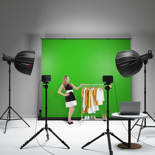VK50 Green Screen & 2 SL40 Softbox Light Kit, 78.7" x 89.3" Pull-Up Chroma Key Backdrop with Two 100W Dimmable Studio Lights, 2700K–6500K, Adjustable Stands for Streaming, Content Creation