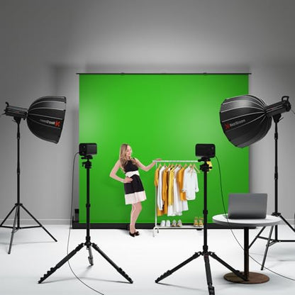 VK50 Green Screen & 2 SL40 Softbox Light Kit, 78.7" x 89.3" Pull-Up Chroma Key Backdrop with Two 100W Dimmable Studio Lights, 2700K–6500K, Adjustable Stands for Streaming, Content Creation