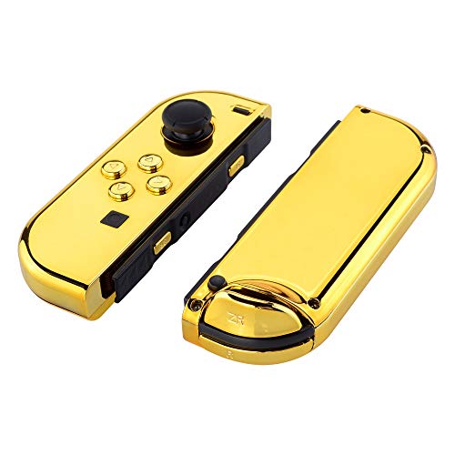 eXtremeRate DIY Replacement Shell Buttons for Nintendo Switch & Switch OLED, Chrome Gold Custom Housing Case with Full Set Button for Joycon Handheld Controller - Console Shell NOT Included - color: Chrome Gold