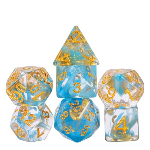 DND Dice Set Blue Magma Polyhedral Dice Set for D&D Tabletop Games | Leather Storage Bag, DM Gift, for Dungeons and Dragons Role Playing Games - color: Blue&gold