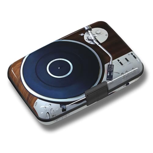 Credit Card Holder, Mini RFID Small Aluminum Card Wallet Business Card Case | Blocking Slim Metal RFID Blocking Front Pocket Wallet Hard Case Durable CC Holder for Women Men, Retro Music Player - color: Retro Music Player