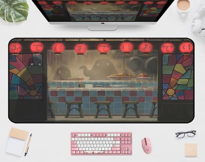 Japanese Anime Desk Pad, Black Ghost Game Mouse Pad, Long Keyboard Mat, Computer Pad, Wireless Mouse Mat, Non-Slip Desk Mat with Stitched Edges, Retro Home Office Desktop Decor 31.5"X15.7" - color: Black