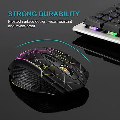 VEGCOO Wireless Gaming Mouse, Rechargeable Mice 3 Level DPI With Colorful Led Lights, Silent 7 Buttons Gaming Wireless Mouse With Side Buttons & Thumb Rest, Computer Gamer Mouse PC/Mac, Laptop/Desktop