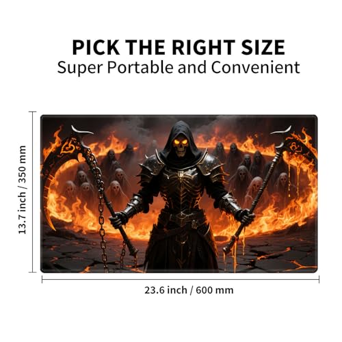 Large Gaming Playmat Compatible with MTG, Seamless Card Game Mat with Stitched Edges, 23.6 x 13.7 in Natural Rubber Desk Pad with Transparent Drawstring Bag, No Grid Layout, Red Rose Skull Love - color: Dark Reaper Armor, size: 24"X14" Regular