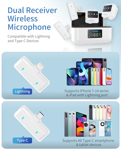 Wireless Lavalier Microphone for iPhone Android, mini Bluetooth mic | Mic with Smart Noise Reduction, Reverb Effect, 30H+ Battery Life for Vlog, YouTube, TikTok, Podcast,Ideal for Content Creator - size: White Mic for iOS/Android
