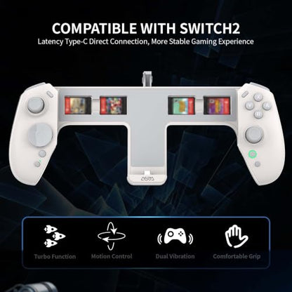 ASRVA Switch 2 Controller Hall Effect Joystick, 9-Axis Gyro, Turbo, Dual Vibration, 4 Game Card Slots, 2 Replaceable D-pad Caps, Ergonomic Open-Top Replacement Wired Joypad for Nintendo Switch 2（White） - color: White