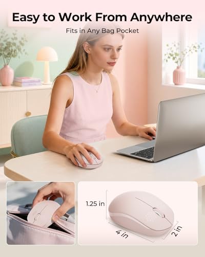 seenda Wireless Mouse for Laptop, 2.4G Noiseless Mouse with USB Receiver - Optical Tracking Portable Computer Mice for Chromebook, PC, Tablet, Windows System, 24 Months Battery Life - Pink - color: Pink