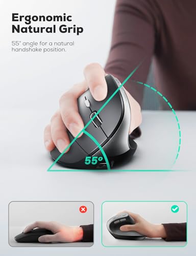 Nulea MD280 Ergonomic Vertical Wireless Mouse - Bluetooth & 2.4G Dual Mode, 4 Adjustable DPI 800/1200/1600/2400, Rechargeable, Silent Clicks, No Lag, 6 Buttons - Perfect for Laptop, Desktop Black - color: Black