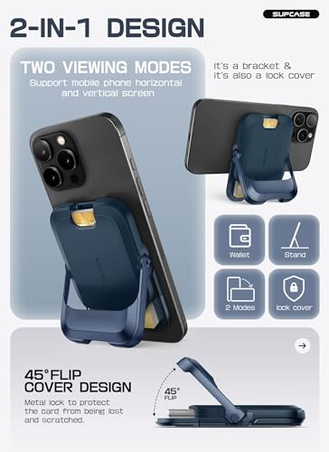 SUPCASE for MagSafe Wallet with Stand, Magnetic Wallet for Men Women, [Hold 6 Cards] [RFID Blocking] [Strong Magnetic Lock] Phone Stand Card Holder for iPhone 17/16/15/14/13/12 Series, Midnight Blue - color: Midnight Blue