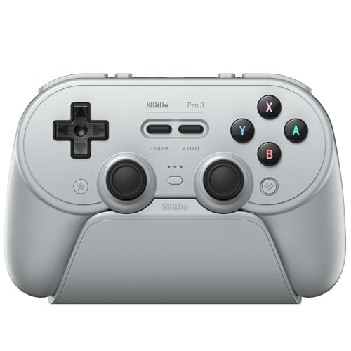 Nargos 8BitDo Pro 3 Bluetooth Gamepad, Compatible with Switch 1/2, PC, Apple, SteamOS, Android, TMR Joysticks, Hall Effect Triggers, Magnetic Buttons (Gray) - color: Gray