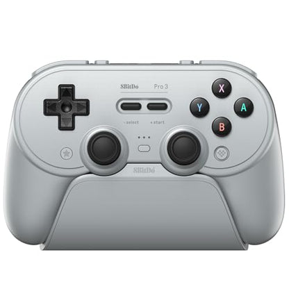 Nargos 8BitDo Pro 3 Bluetooth Gamepad, Compatible with Switch 1/2, PC, Apple, SteamOS, Android, TMR Joysticks, Hall Effect Triggers, Magnetic Buttons (Gray) - color: Gray