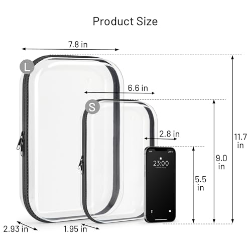 Clear Hard Shell Organizer Cases, 2 Pack | Durable PET shell with water-resistant, scratch-resistant surface for travel, toiletries, electronics and daily essentials - color: Black