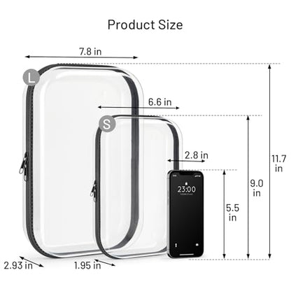 Clear Hard Shell Organizer Cases, 2 Pack | Durable PET shell with water-resistant, scratch-resistant surface for travel, toiletries, electronics and daily essentials - color: Black