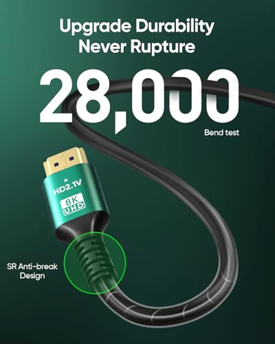 SHKI 8K 4K 10K HDTV Cable 48Gbps 23FT/7M, Ultra High Speed 2.1 HDTV Cable Cord-4K@120Hz 8K@60Hz, DTS:X, HDCP 2.2 & 2.3, HDR 10 Compatible with Roku TV/PS5/HDTV/Blu-ray - size: 23feet