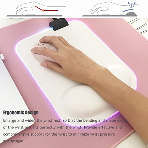 RGB LED Wrist Support Mouse Pad with 13 Lighting Modes, Anti-Slip Rubber Base, Pain Relief Ergonomic Gaming/Office/Home Mouse Pad, 11.8 x 8.5 in (White) - color: White