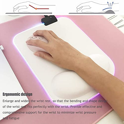 RGB LED Wrist Support Mouse Pad with 13 Lighting Modes, Anti-Slip Rubber Base, Pain Relief Ergonomic Gaming/Office/Home Mouse Pad, 11.8 x 8.5 in (White) - color: White