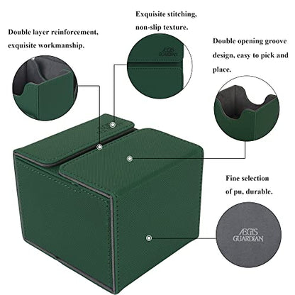 AEGIS GUARDIAN Card Deck Box with Dice Tray for MTG Cards, Commander Deck Box fit 150+ Sleeved Cards, PU Leather Card Storage Box Strong Magnet Deck Game Case for TCG CCG, Green - color: 5-2