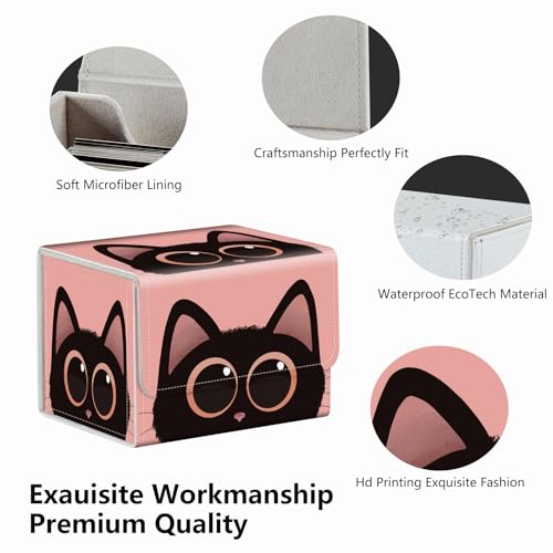 Strong Magnet Card Case Deck Box Mtg Card Box Playing Card Box Tcg Up to 200 Cards Creative Pattern Trading Card Storage Box for Collectible Card Games, Cute Big Eyes Black Cat - color: Cute Big Eyes Black Cat