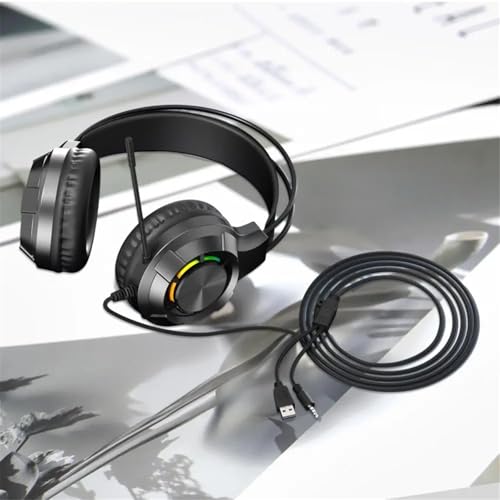Wired Gaming Headphone with Mic for PC,Over-Ear Headset with LED Light Noise Canceling Microphone
