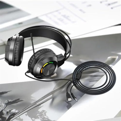 Wired Gaming Headphone with Mic for PC,Over-Ear Headset with LED Light Noise Canceling Microphone