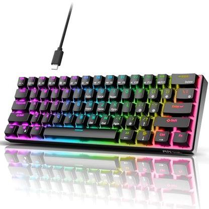 RK ROYAL KLUDGE RK61 Wired 60% Mechanical Gaming Keyboard Programmable QMK/VIA RGB Backlit 61 Keys Ultra-Compact Hot Swappable Brown Switch Black - color: Black, size: Hot-Swappable Brown Switch