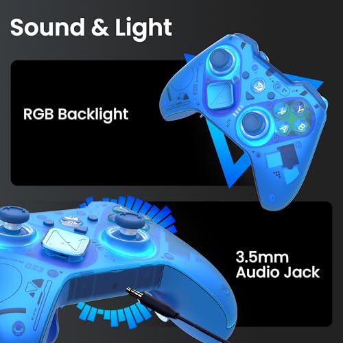 ZD O+ Excellence Wireless PC Controller – Modular Design, Hall Effect Joysticks, Remappable Buttons, RGB & Audio Jack for Switch/Switch2, PC, Android, iOS & Steam (Clear Blue) - color: Clear Blue
