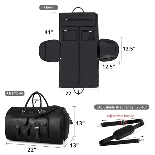 Garment Bag for Travel Convertible Carry on Travel Duffel Bag for Men Women | 3PCS Large Weekender Bag with Waterproof Shoes Pouch 2 in 1 Hanging Clothes Suit Dress Bag Travel Garment Duffel Bag 56L - color: C1-Black-1pc