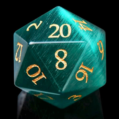 1PCS Gem D20 DND Dice - 25mm 20 Sided Crystal Cat Eye D&D Dice for Dungeons and Dragons, RPG, Roleplaying Games MTG Table Games, Handmade Polyhedral Dice (Green Cat Eye) - color: Cat Eye-green