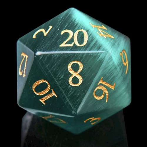 1PCS Gem D20 DND Dice - 25mm 20 Sided Crystal Cat Eye D&D Dice for Dungeons and Dragons, RPG, Roleplaying Games MTG Table Games, Handmade Polyhedral Dice (Green Cat Eye) - color: Cat Eye-green
