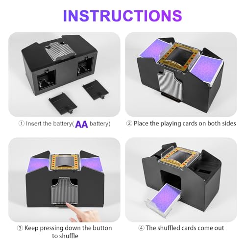 FEIERYA Automatic Card Shuffler 2/1/4/6 Deck | Battery-Operated Electric Playing Card Shuffler,Compatible with UNO,Poker for Home Card Game,Travel - size: 4 Decks