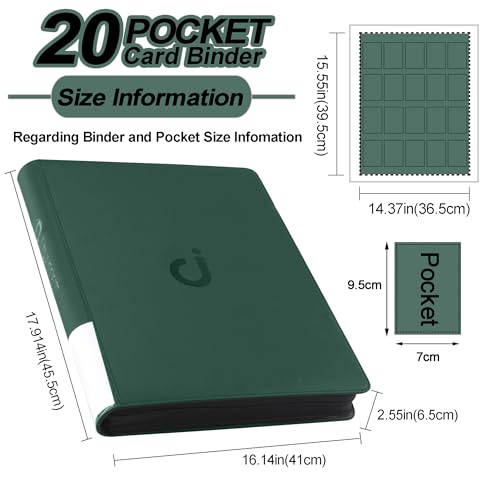 Premium 2000 Pocket Card Binder - 20 Pocket Trading Card Binder with Sleeves Fits 2000 Cards, Ringless Card Album for TCG - Model A，Blackish Green - color: 20P - Blackish Green