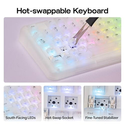 KiiBoom Phantom98 Lite 96% Wireless Mechanical Gaming Keyboard, VIA Programmable, Creamy Keyboard with Gasket, 8000mAh Battery, Hot Swap, RGB Backlits, NKRO for Win/Mac (Clear, Mossy Silent Switch) - color: Clear, size: Mossy Silent Switch