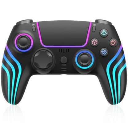 RGB Wireless Game Controller for PlayStation 5 Bluetooth Replacement Gamepad for PS-5/ Windows PC Rechargeable Double Vibration Motion Sensor Joystick Remote Joypad with 1500mAh Battery,Turbo (Black) - color: Black