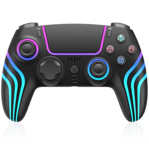 RGB Wireless Game Controller for PlayStation 5 Bluetooth Replacement Gamepad for PS-5/ Windows PC Rechargeable Double Vibration Motion Sensor Joystick Remote Joypad with 1500mAh Battery,Turbo (Black) - color: Black