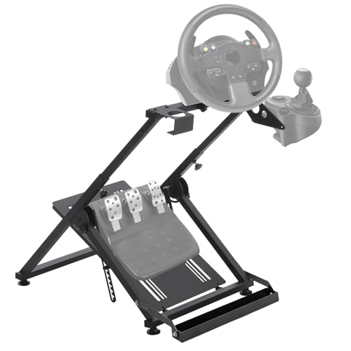 MilleLoom Racing Wheels Stand Sim Racing Wheel Stand Simulator Cockpit Stand Racing Steering Shifter Mount Fit for G25 G27 G29 G920 G923 Gaming Pedals Height Adjustable Foldable Gaming Steering Wheel