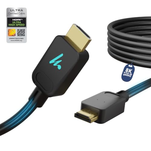 LED HDMI Wozoyo Cable V2.1 with Ethernet, 8k@60Hz, 4K@120Hz UHD Resolution, 16.5 Feet, 48 Gbps transfer Ultra high Speed, HDR/HDR10/Dolby Vision,Dolby Atmos and DTS:X, Compatible with all HDMI Devices - color: Black, size: 16.5 Feet