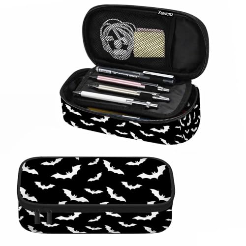 Bat Pencil Case Black Bats Halloween Flying Animal Pencil Bag Pen Markers Pouch Holder Organizer for Office Clerks - color: Bat